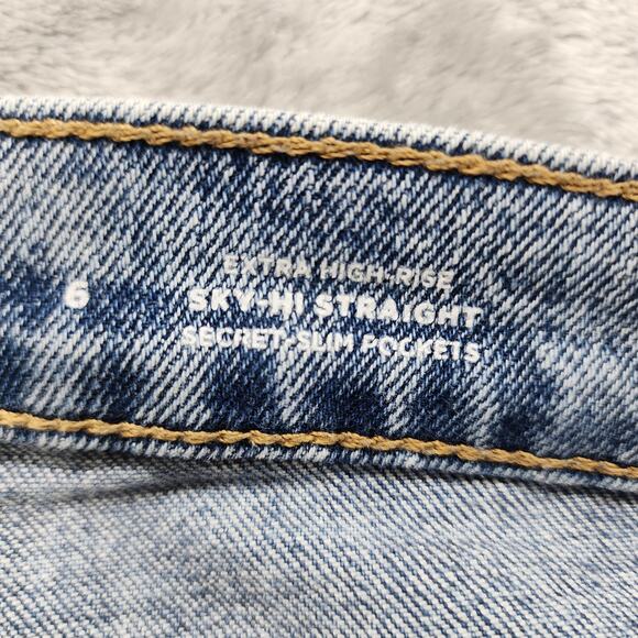 Old Navy Jeans Womens 6 Blue Distressed Ripped Extra High Rise Sky Hi Straight - Picture 8 of 15